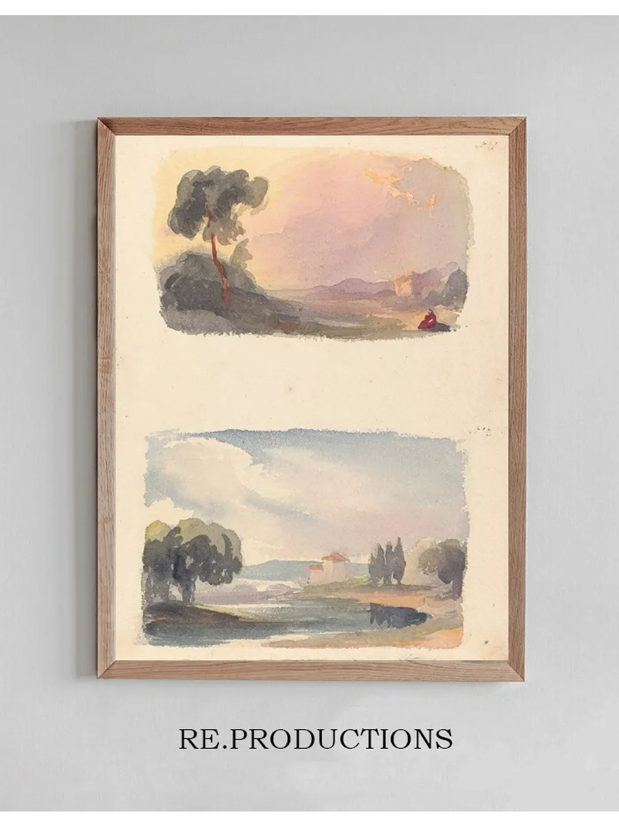 Landscape with Mountains in Distance and Seated Figures in Foreground, Landscape with River and Building, Moun