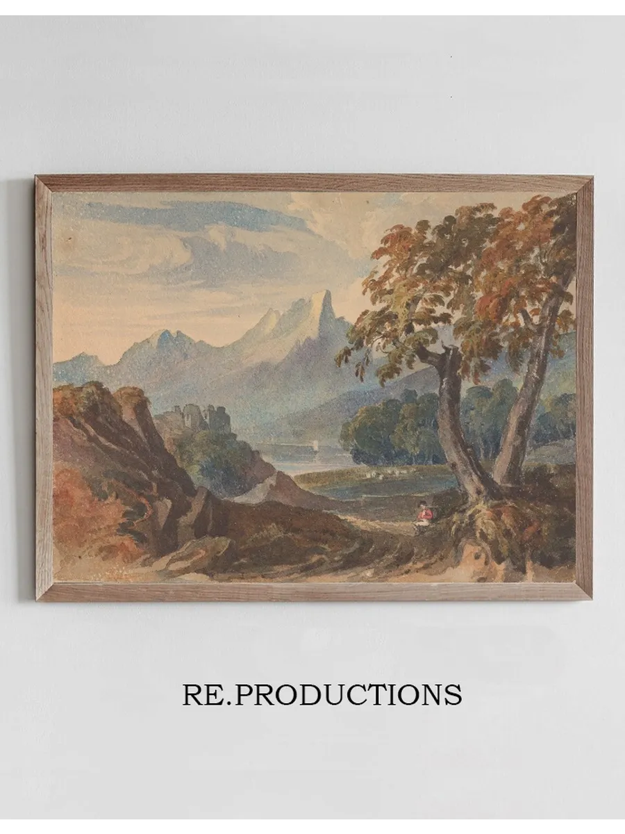 Landscape with Mountains, Lake Castle, Seated Figure in Foreground