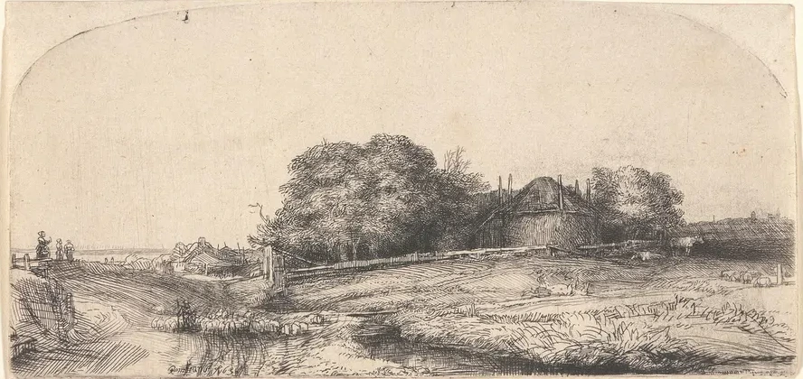 Landscape with a Hay Barn and a Flock of Sheep