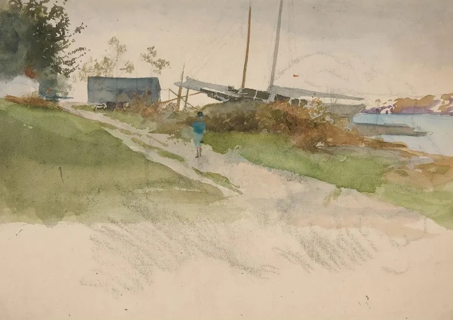 Landscape with Figure Walking Along a Path, Water Indistance