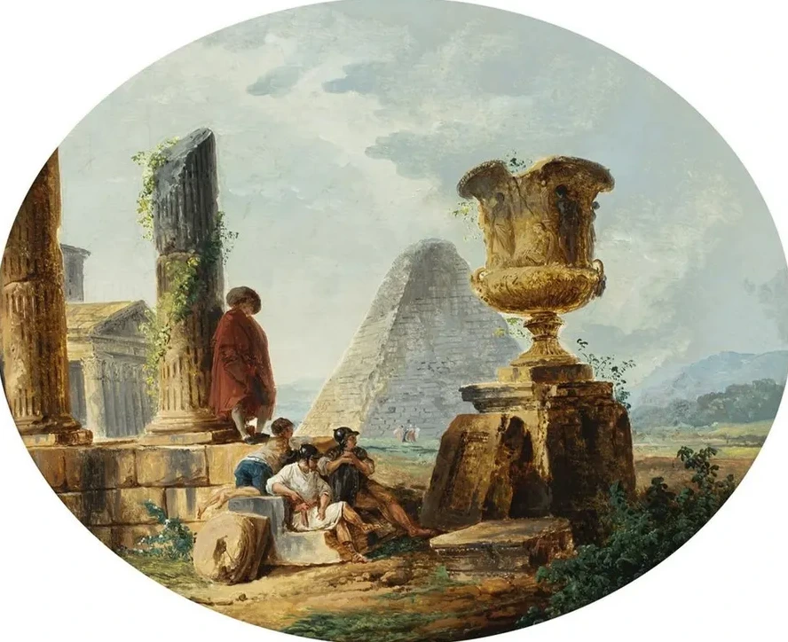 Landscape with Soldiers and a Pyramid