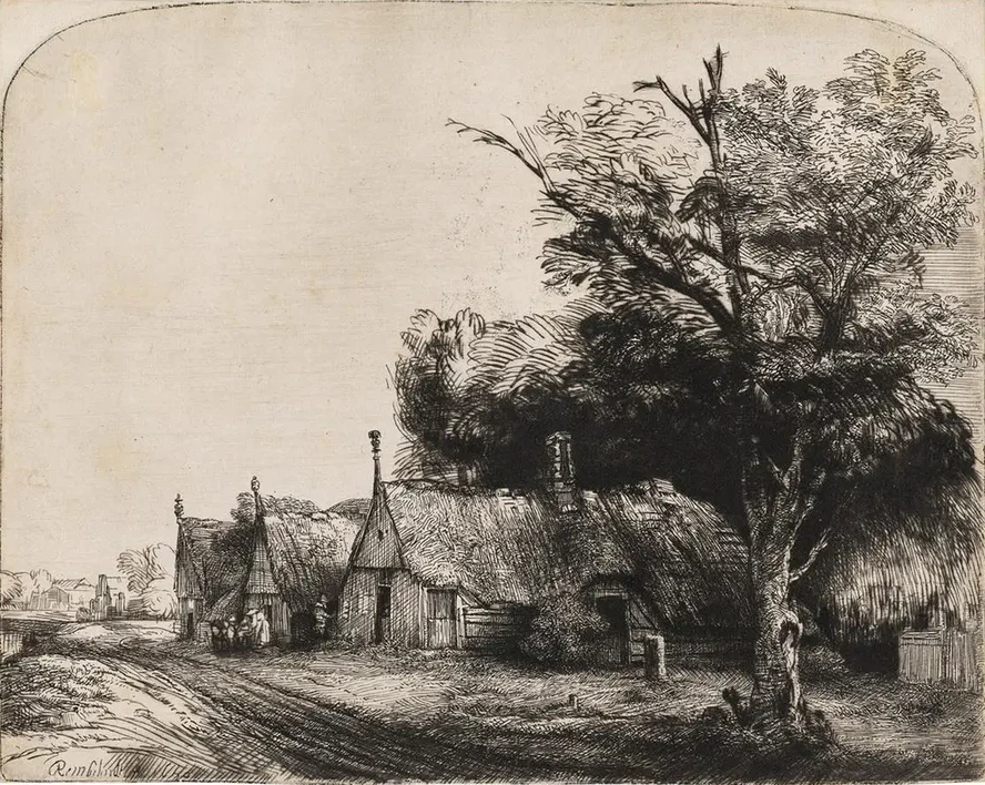 Landscape with Three Gabled Cottages Beside a Road