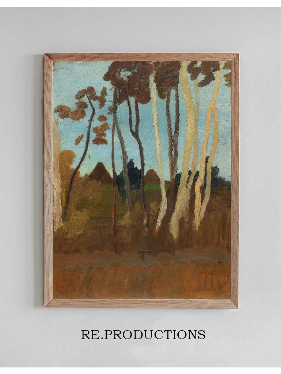 Landschaft Mit Birken, IM Hintergrund Zwei Hausgiebel