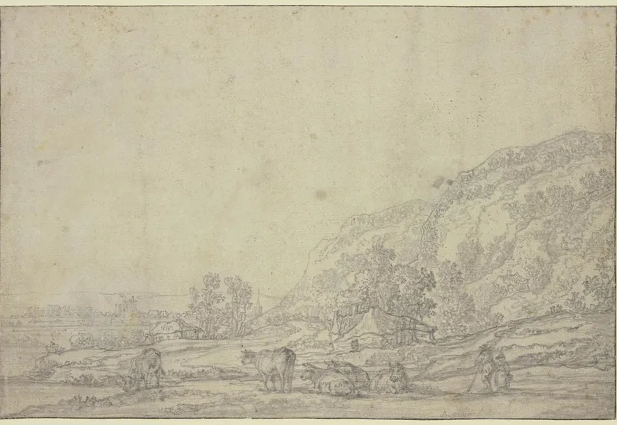 Landschaft Mit Zwei H Tten, Rechts Hohe Berge, Vorne F Nf K He