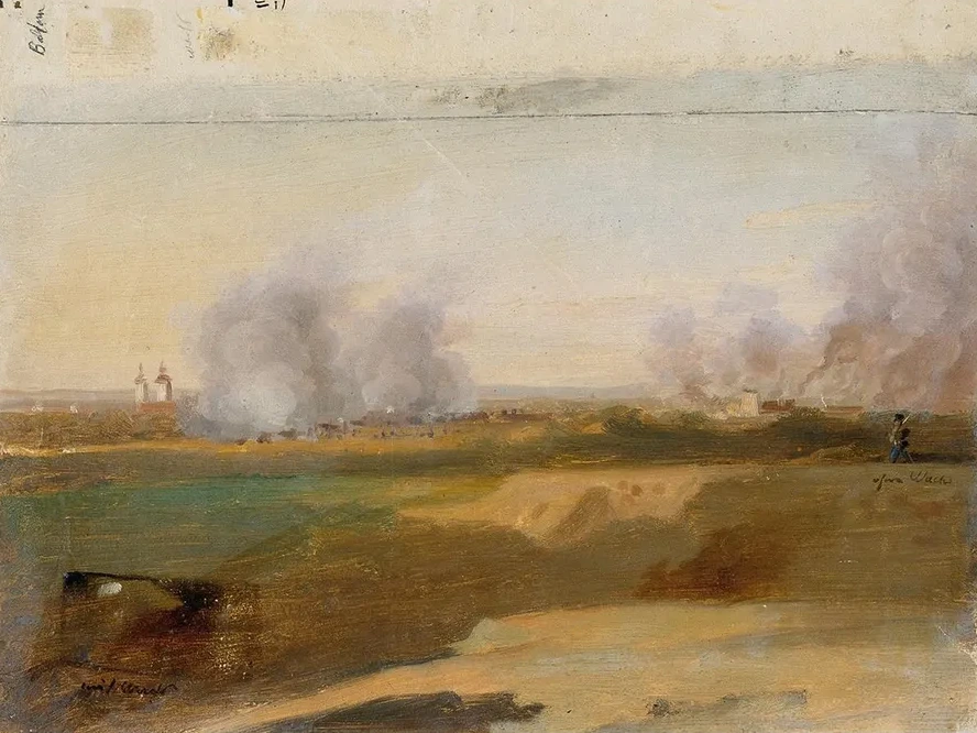 Landschaftsstudie Mit Brennenden D Rfern IM Hintergrund