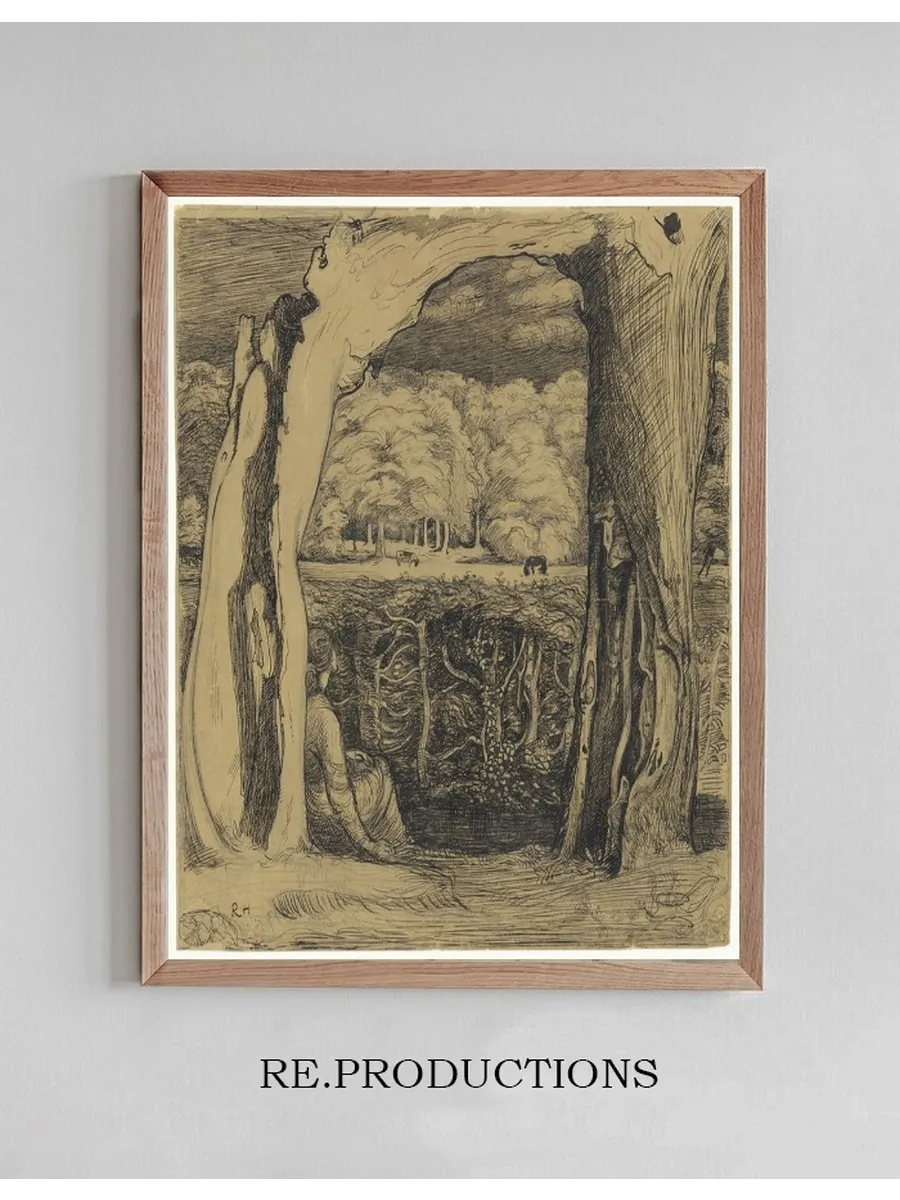 Landschap Met Een Vrouw Zittend Tussen Twee Wilgen
