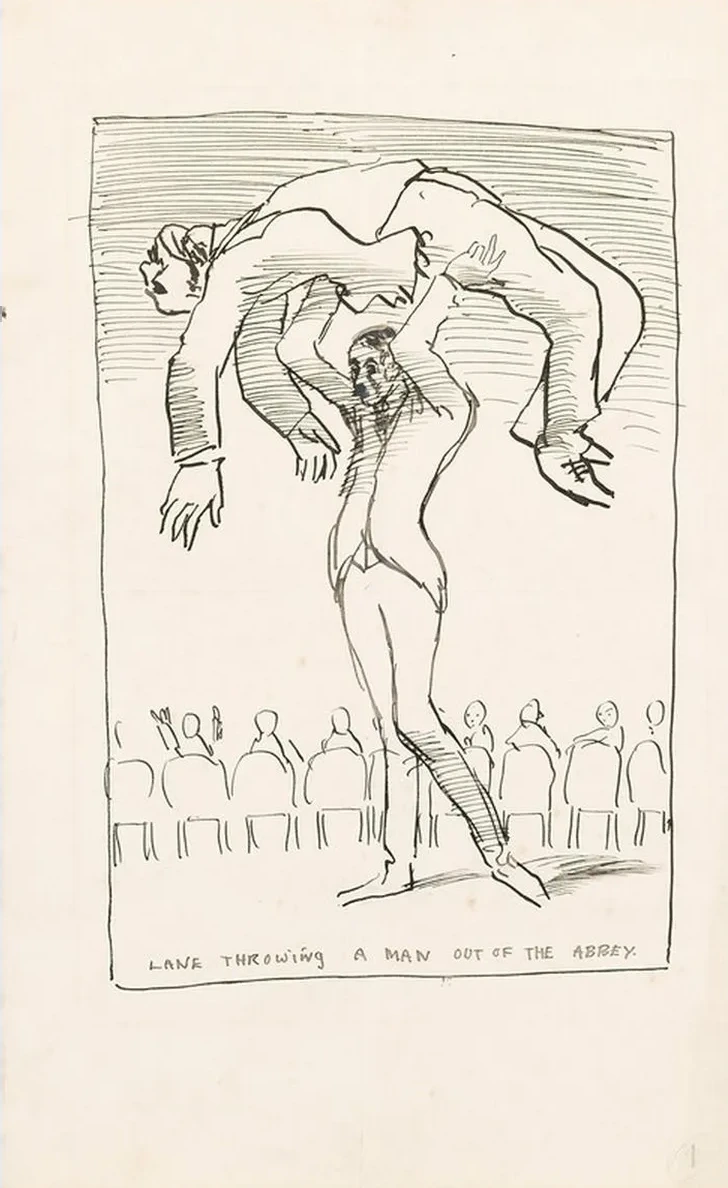 Lane Throwing a Man out of the Abbey