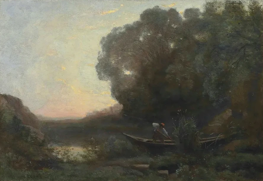 Le Batelier la Rive. Soleil Couchant