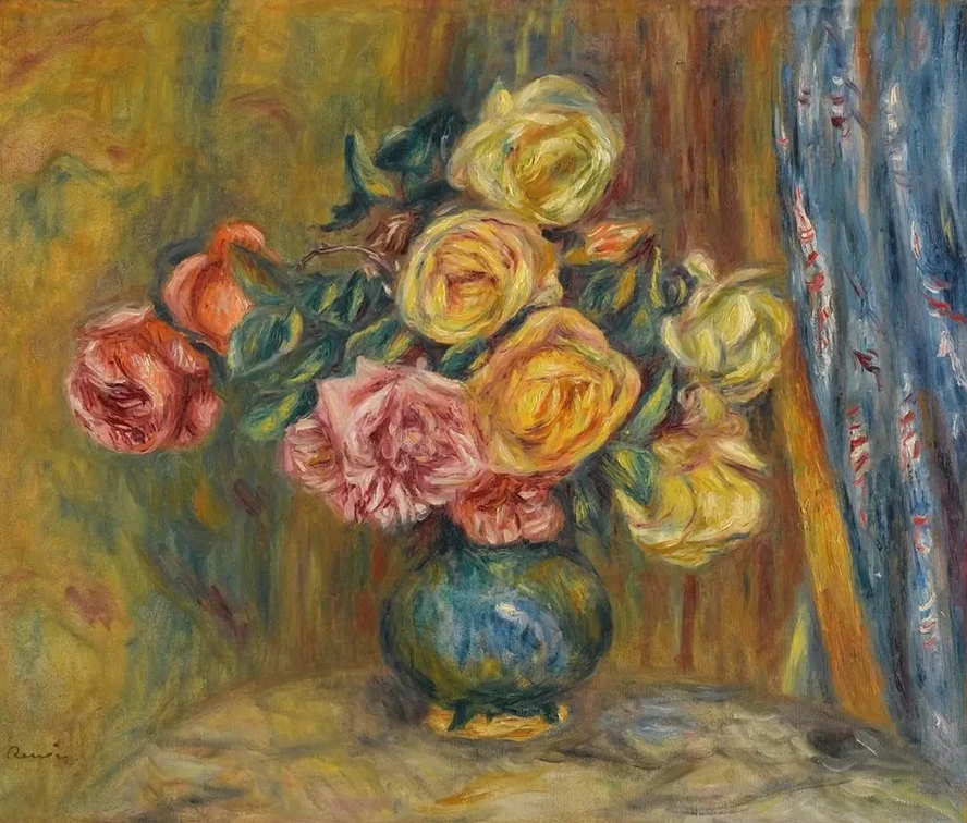 Les Roses Au Rideau Bleu