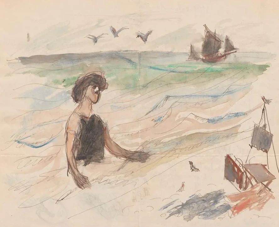 Letter to Maria Mickiewicz Wna with a Drawing Self - Portrait of the Artist Bathing in the