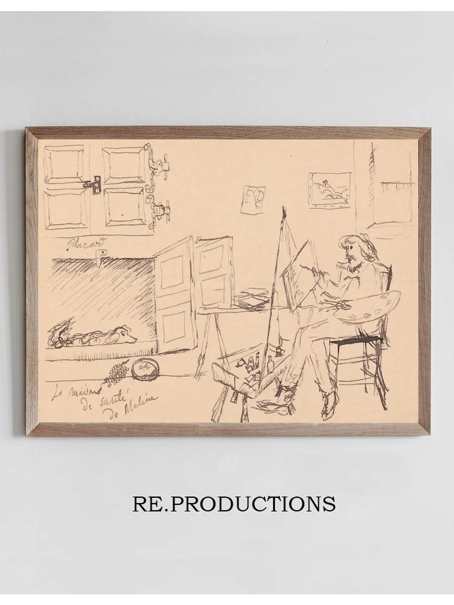 Letter to Maria Mickiewicz Wna with a Drawing Self - Portrait of the Artist Painting a Picture at Their Workshop