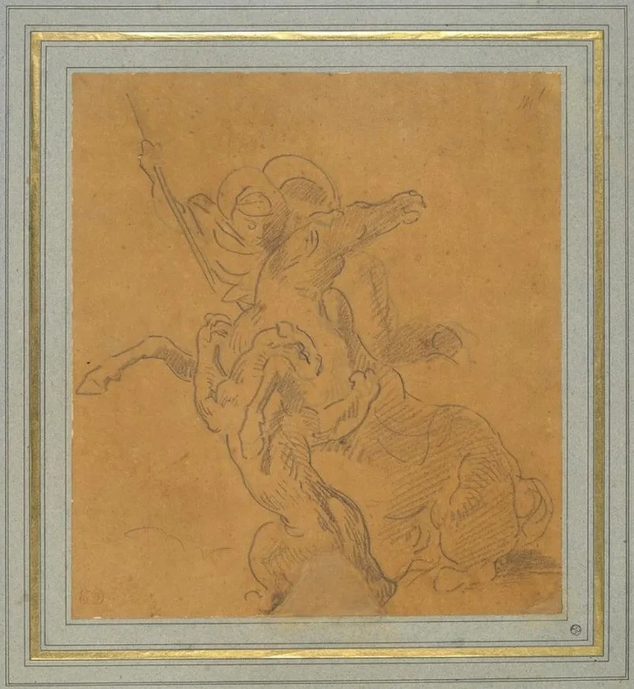 Lion Attacking a Horse with Rider (Sketch for The TigerHunt)