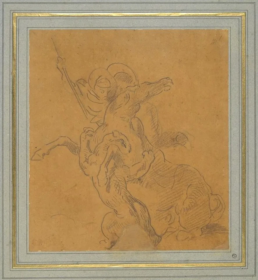 Lion Attacking a Horse with Rider (Sketch for The TigerHunt)