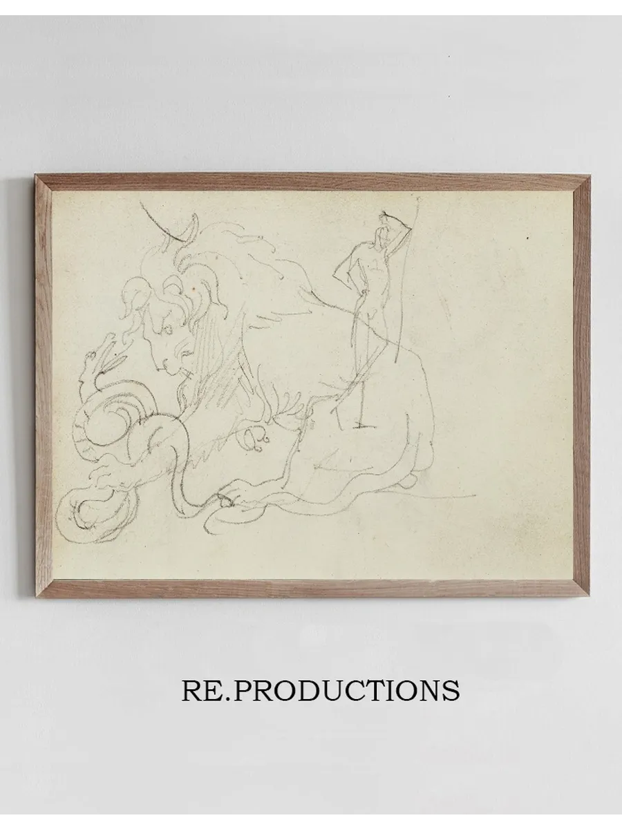 Lion Attacking a Snake Over Nude Figure Study