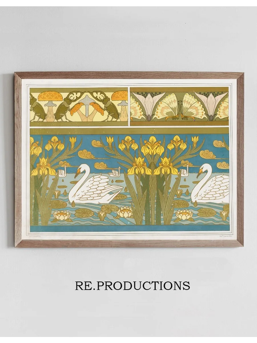 Lucanes et Champignons, Oxalides et Papillons, Bordure Cygnes, Iris et N Nuphars, Mail Cloisonn
