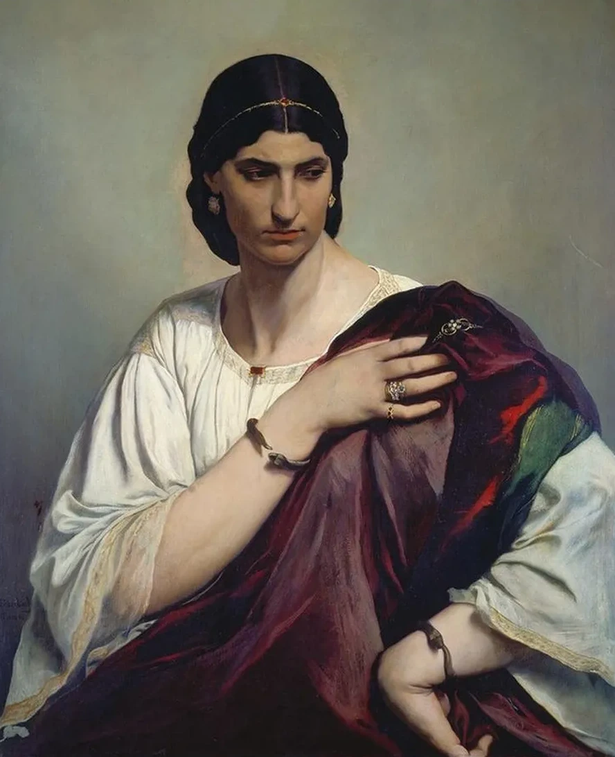 Lucrezia Borgia, Portrait of a Roman Woman in White Tunic and Red Robe