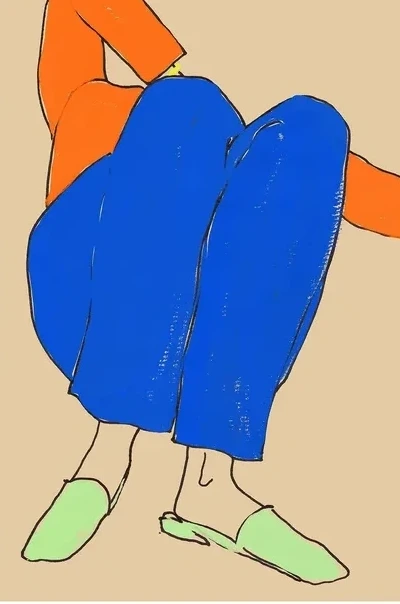 Lying Down in Blue and Red