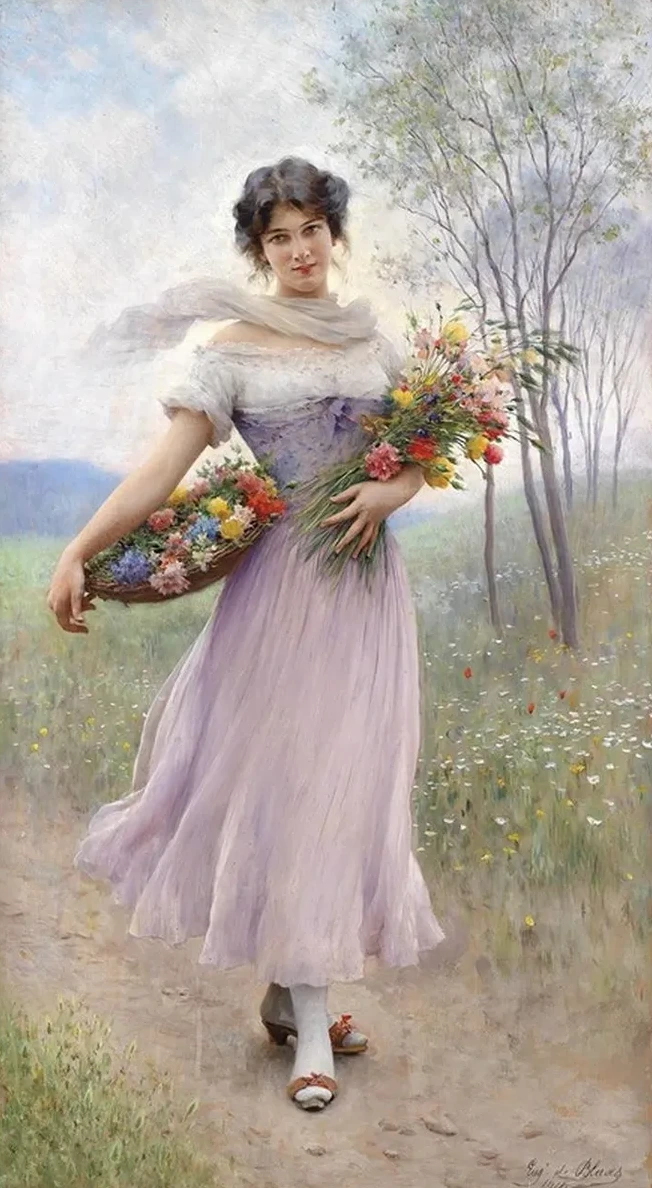 M Dchen in Fliederfarbenem Kleid