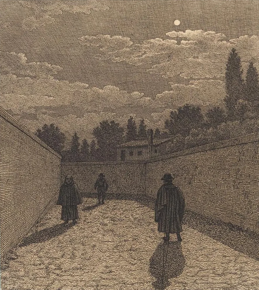 M Neskin Over En Vej Med Tre Figurer. Illustration Til Linearperspectiven, Tavle IV