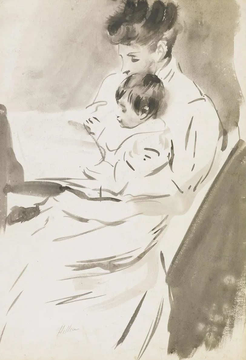 Madame Helleu Reading with Her Daughter