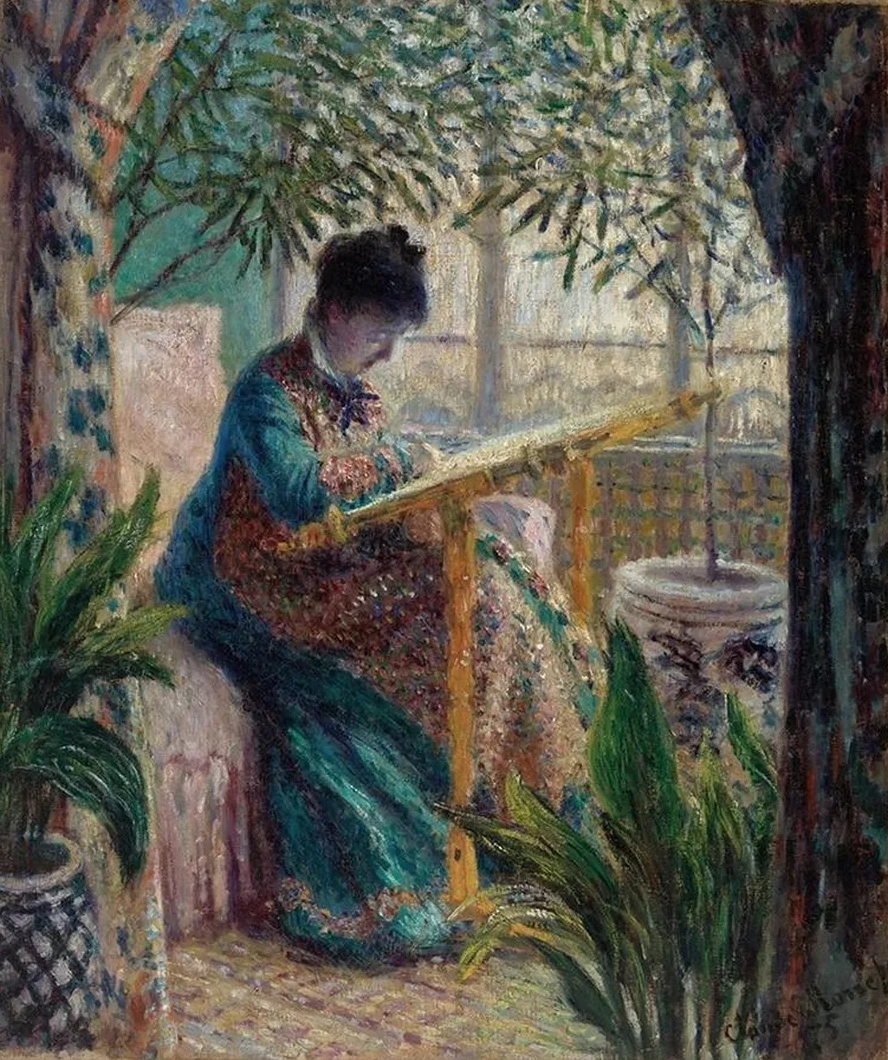 Madame Monet Embroidering (camille Au M Tier)