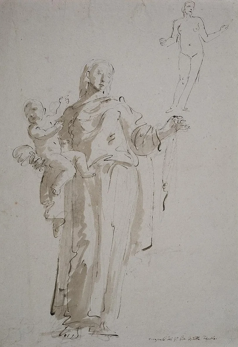 Madonna Mit Dem Rosenkranz Und Weiblicher Akt