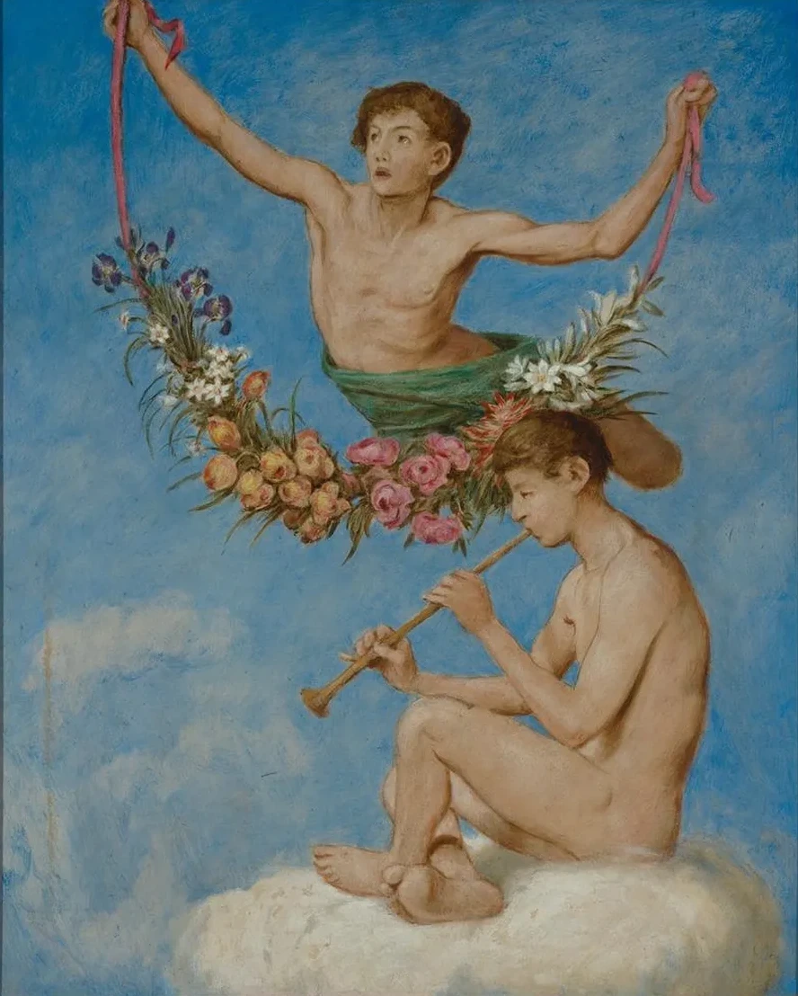 Mai (zwei Jugendliche Genien Mit Blumen)