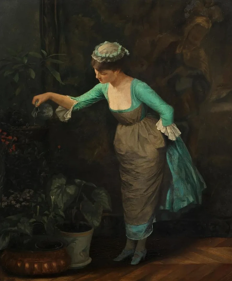 Maid Watering Flowers