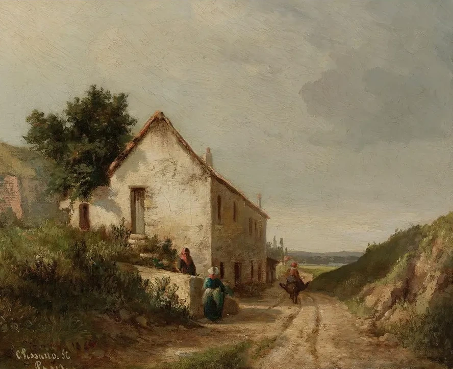 Maison Au Bord D une Route De Campagne Avec Personnages