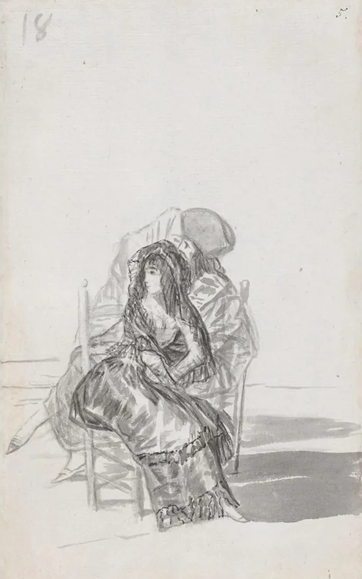 Maja Seated on a Chair and Two Companions Behind