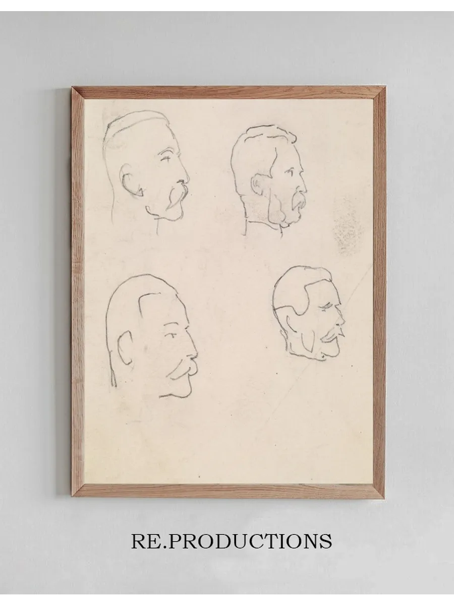 Male Four Profile Head Sketches of moustached Man