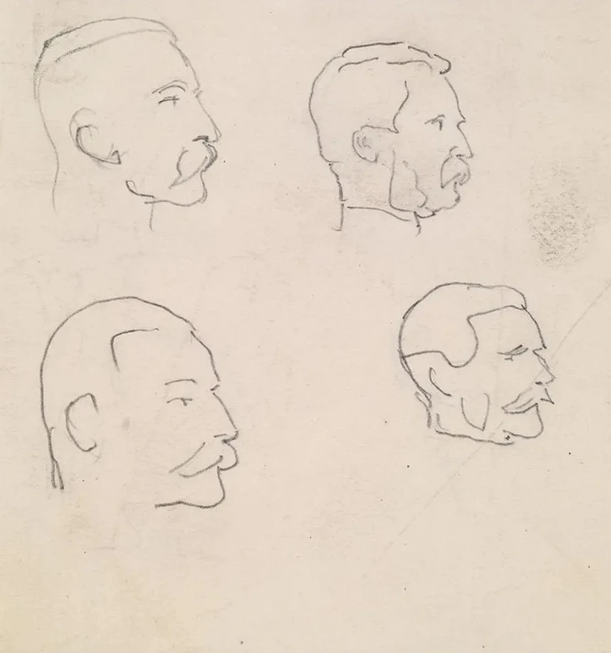 Male Four Profile Head Sketches of moustached Man