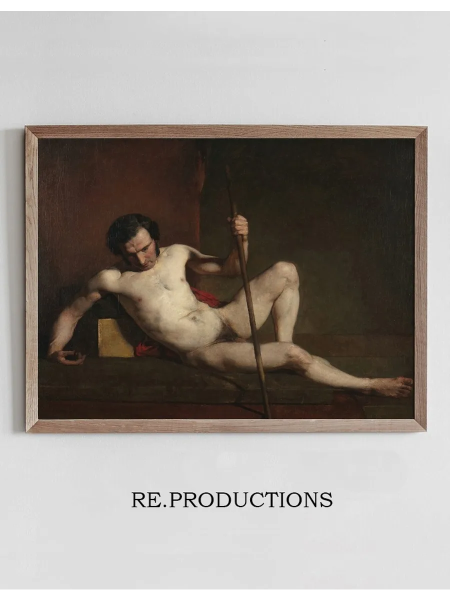 Male Nude Leaning on Staff