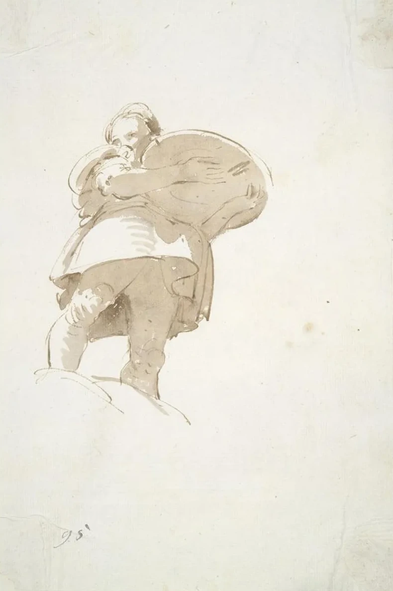 Male Figure Carrying a Tray, Seen Frombelow