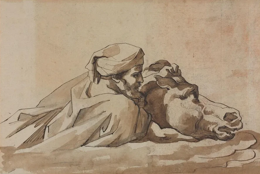 Man Clutching a Horse in Water, after Poussin's Deluge