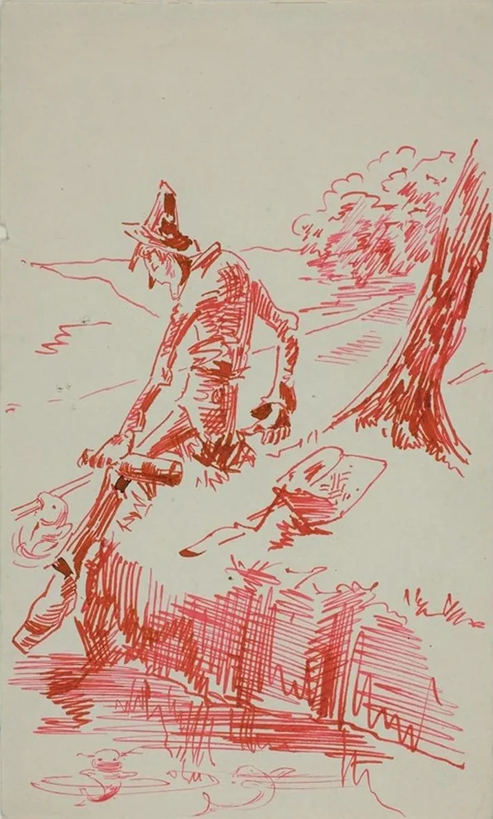 Man Fishing and Holding Bottle