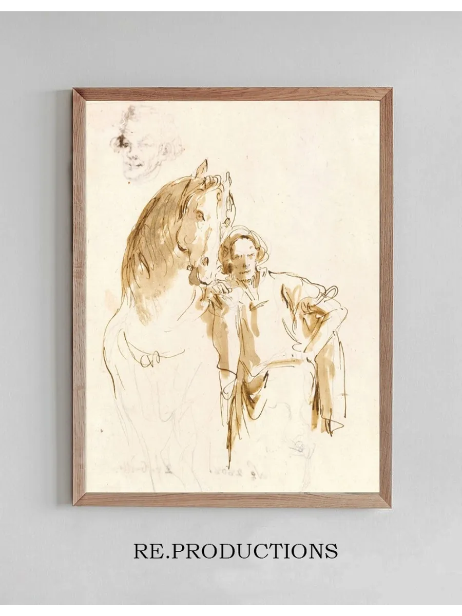 Man Leaning against a Horse