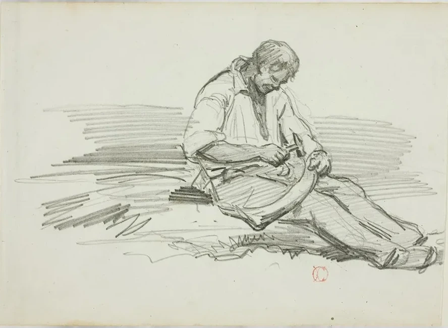Man Mending Scythe