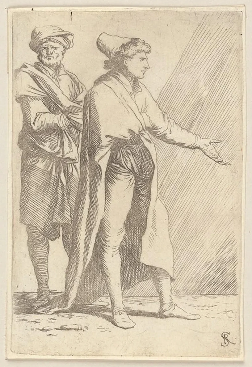 Man Striding Followed by a Retainer