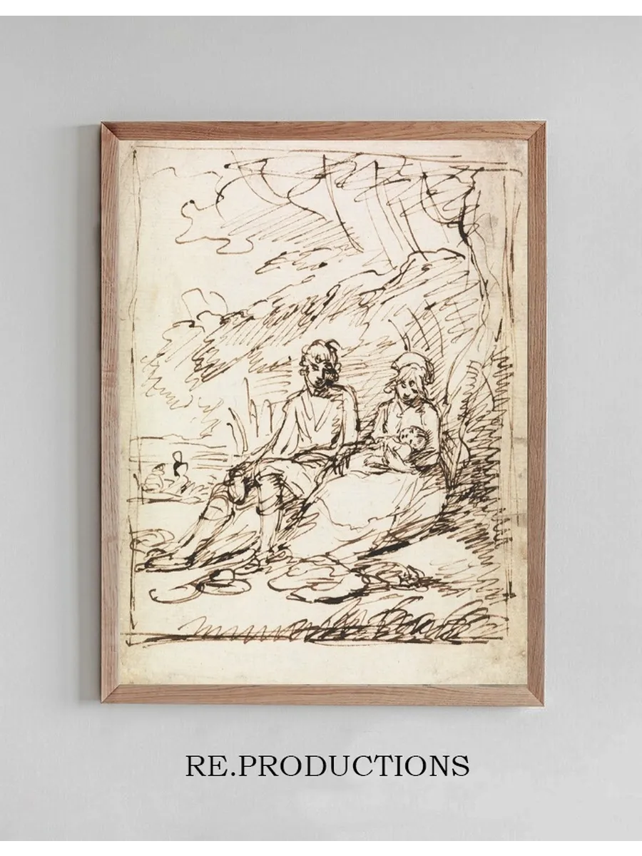 Man and Woman Holding Baby, Seated on Bank