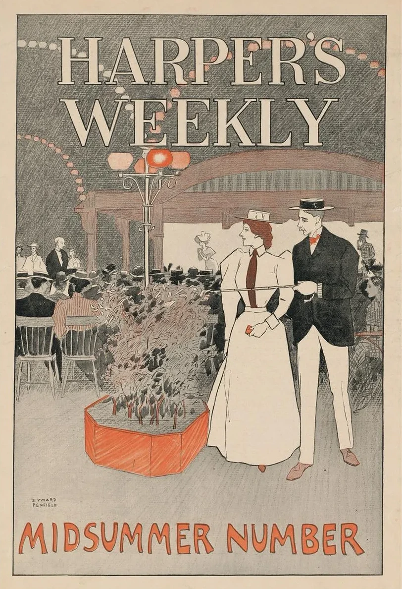 Man and Woman Sit in a Crowded Caf Looking Over a Crowd with the Man Pointing with a Cane