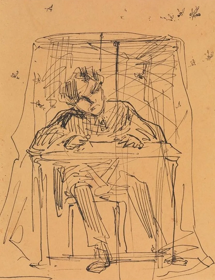 Man at Table Beneath Mosquito Net (from Sketchbook)