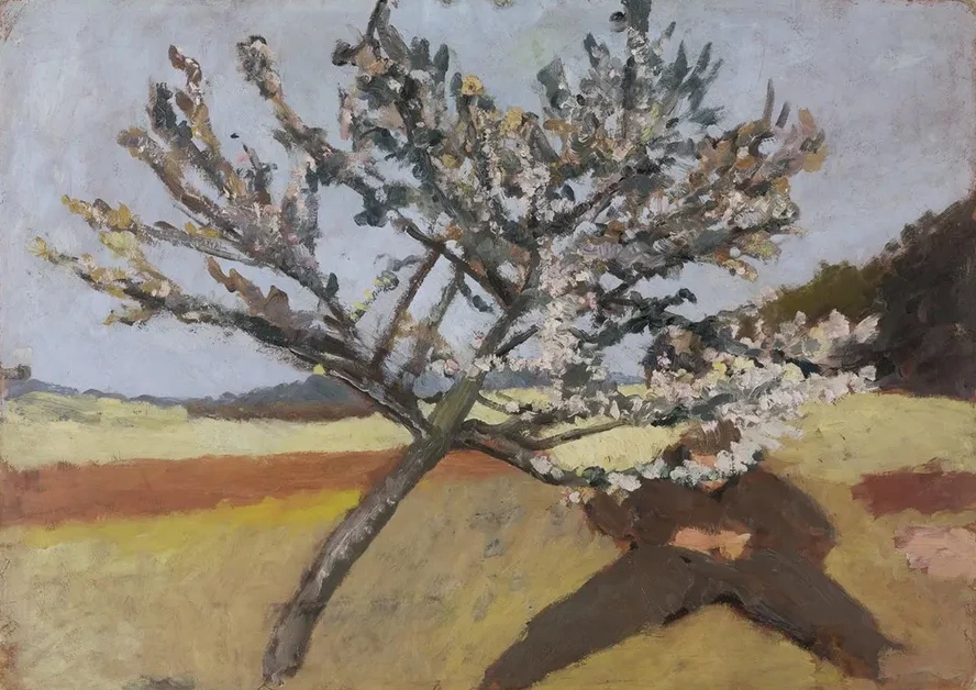 Man Lying Beneath a Blossoming Tree
