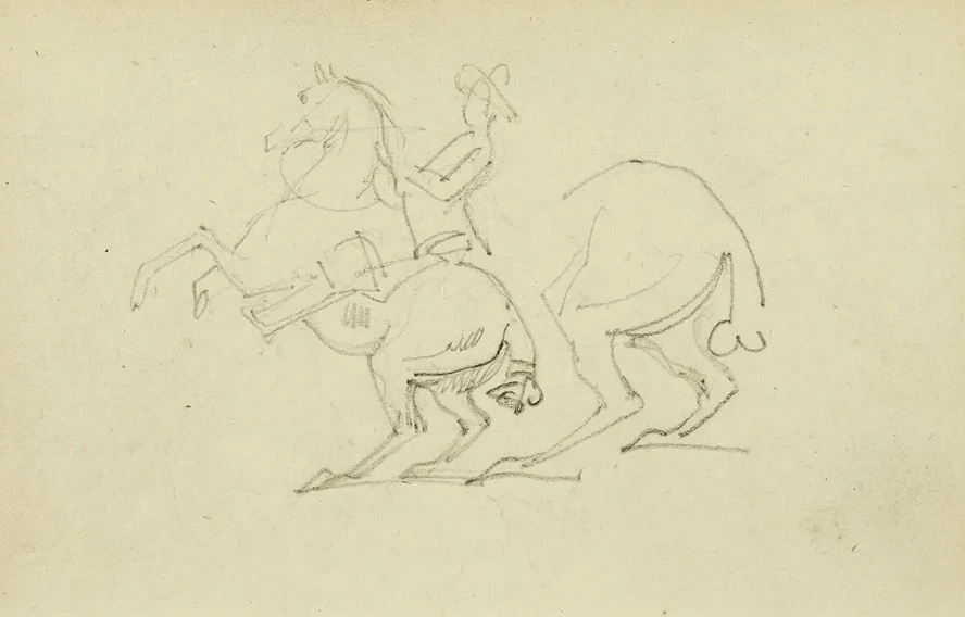Man on a Rearing Horse, Study of Hind Legs of Horse