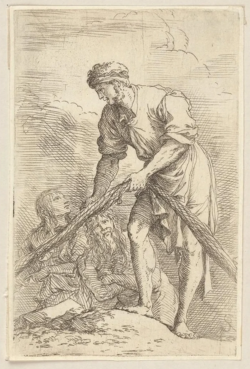 Man with Fishing Net and Two Other Figures