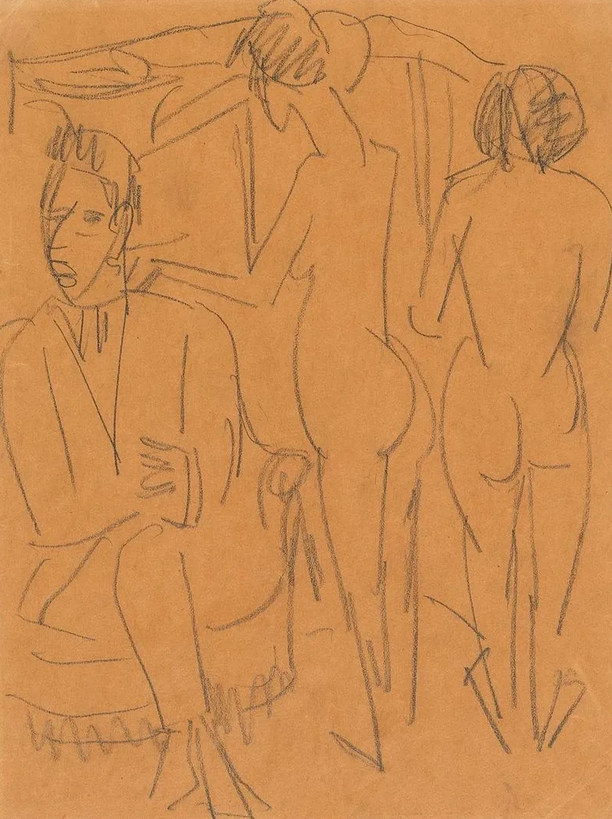 Mann Und Zwei Akte IM Atelier
