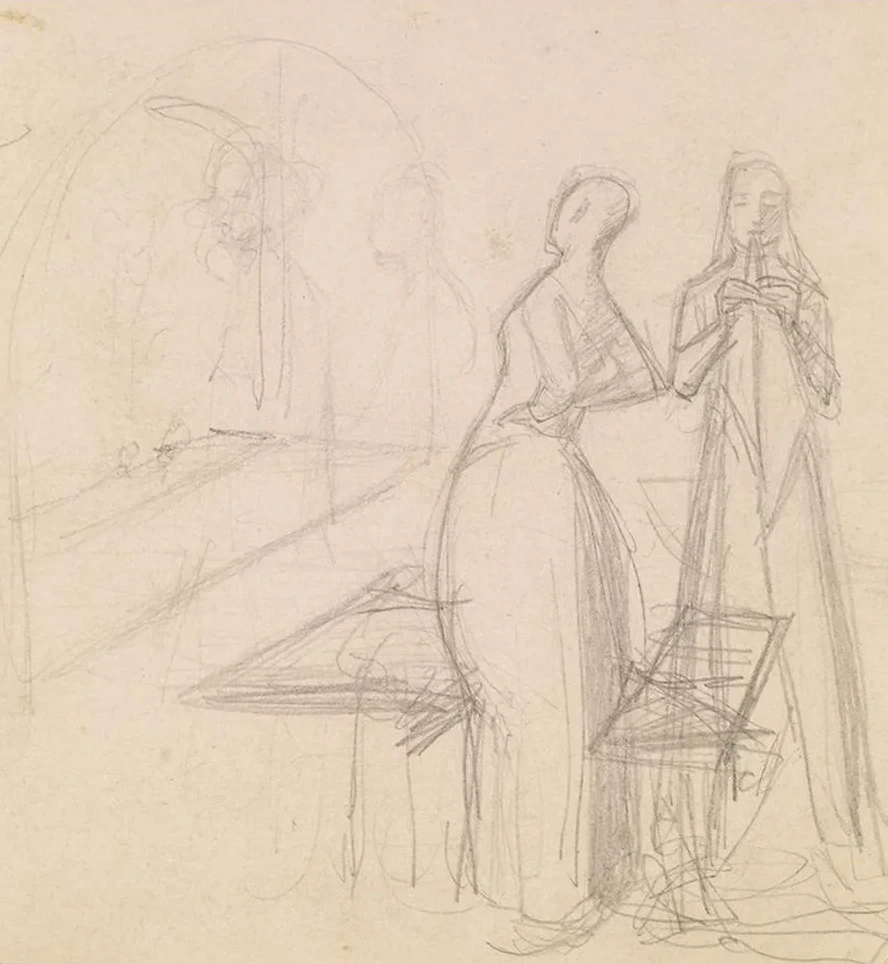 Mariana Figure Sketch and Sketch of a Woman Folding Cloth