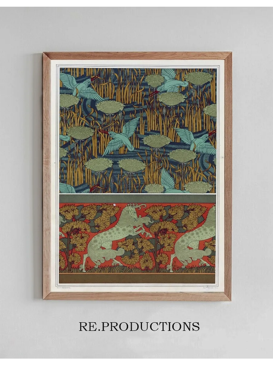 Martins - P Cheurs et Butome En Ombelle, Papier Peint. Chevaux et Arbres, Bordure