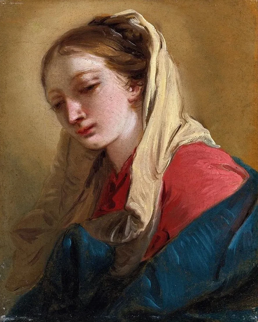 Mary Magdalene In Three - Quarter View, Veiled In A White Cloth