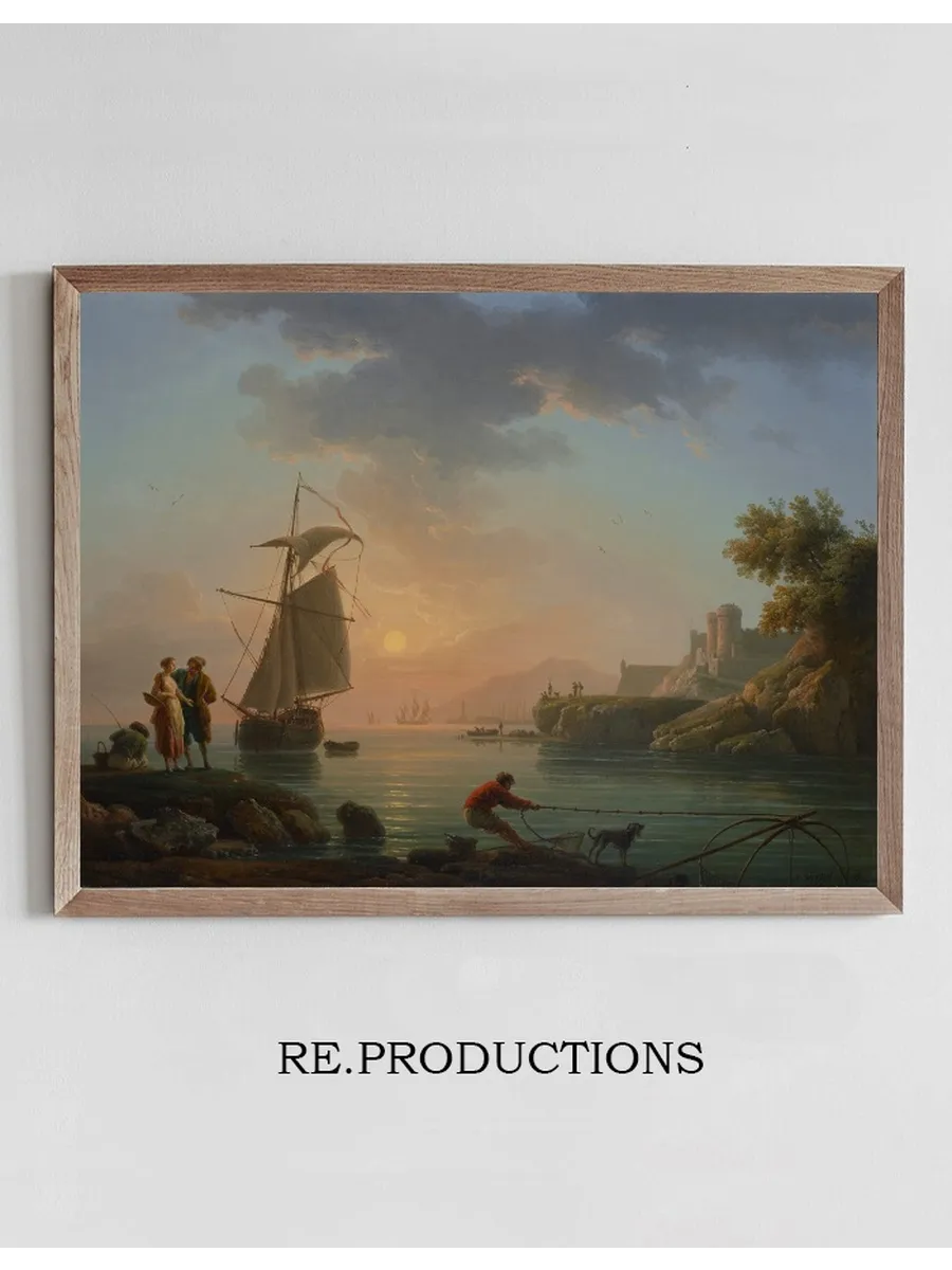 Mediterranean Port at Sunset, with a Fisherman in the Foreground
